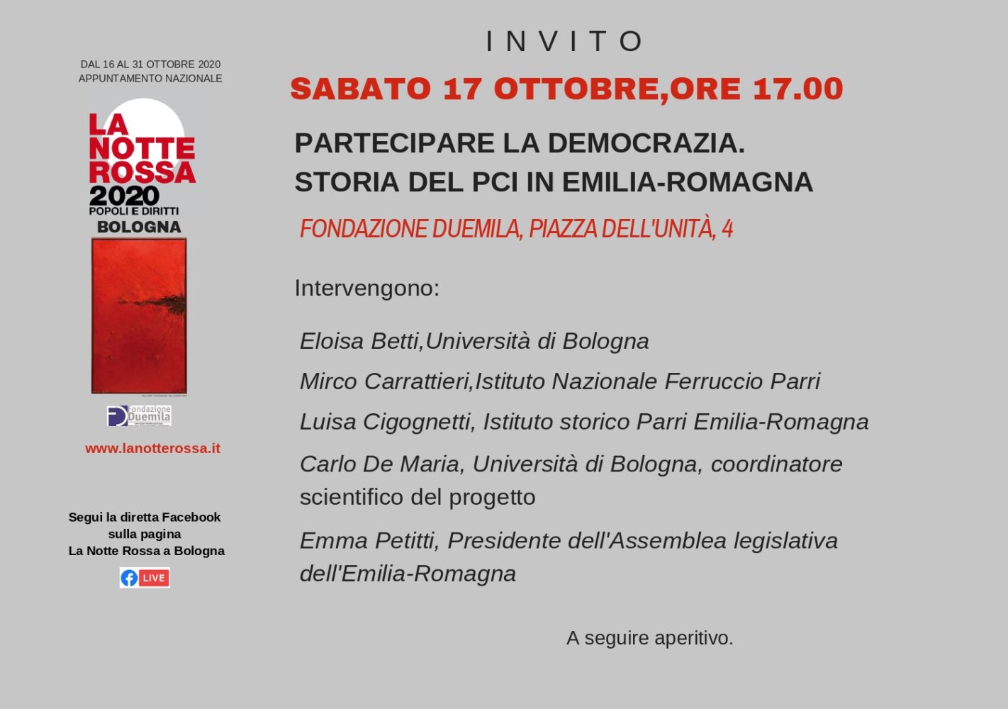 Presentazione del progetto “Partecipare la democrazia. Storia del Pci in Emilia-Romagna”
