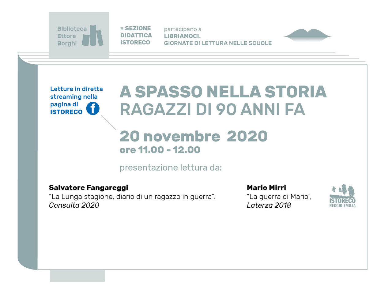 Libriamoci. Giornate di lettura nelle scuole con Istoreco – diretta Facebook