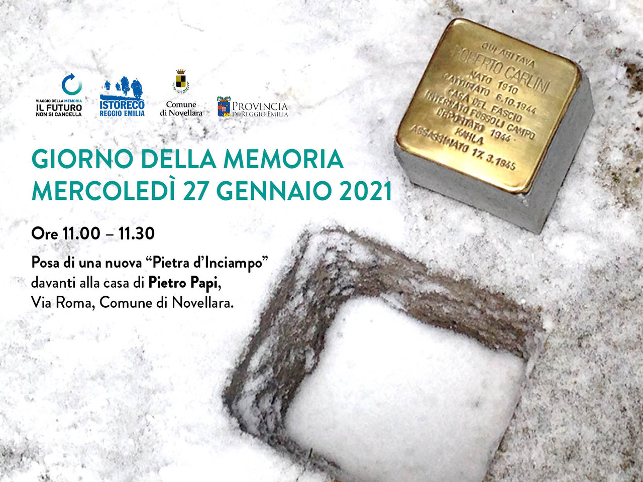 Il 27 gennaio la posa di una nuova pietra d’inciampo a Novellara