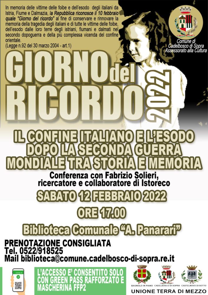 Il Confine italiano e l’esodo dopo la Seconda guerra mondiale tra storia e memoria – Comune di Cadelbosco di Sopra per il Giorno del Ricordo