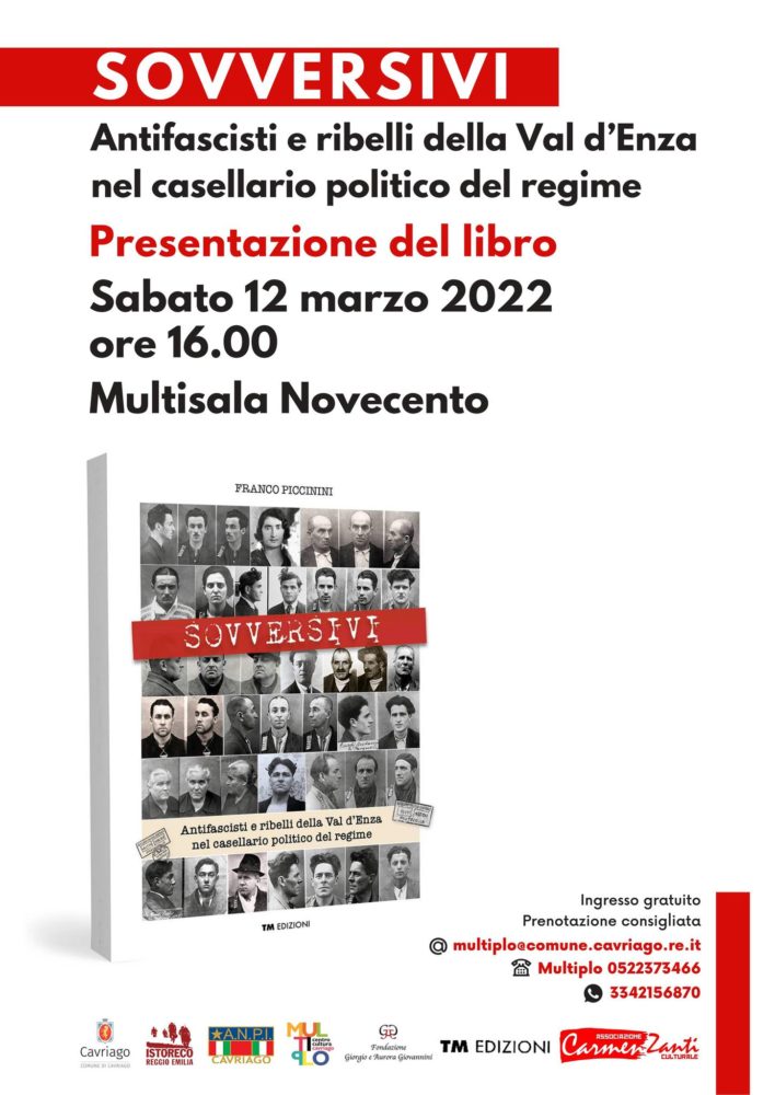 Sovversivi. Antifascisti e ribelli della Val d’Enza nel casellario politico del regime”, presentazione a Cavriago