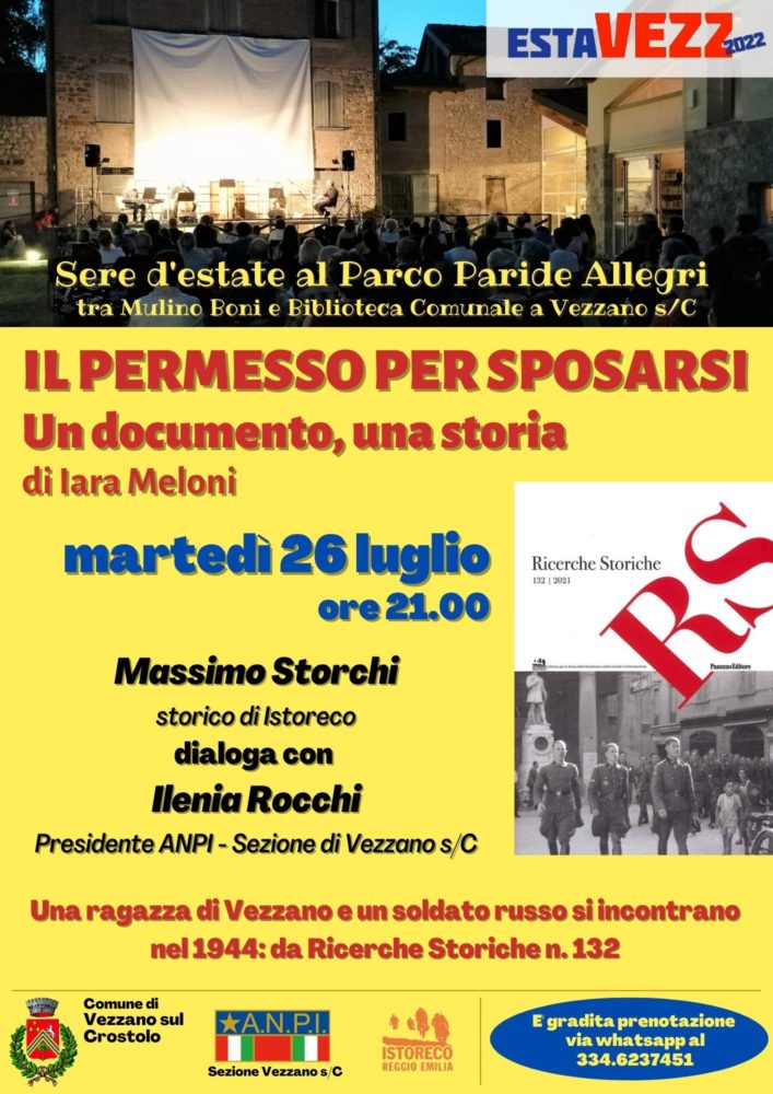 Il 26 luglio a Vezzano “Il permesso per sposarsi. Un documento, una storia” con Massimo Storchi
