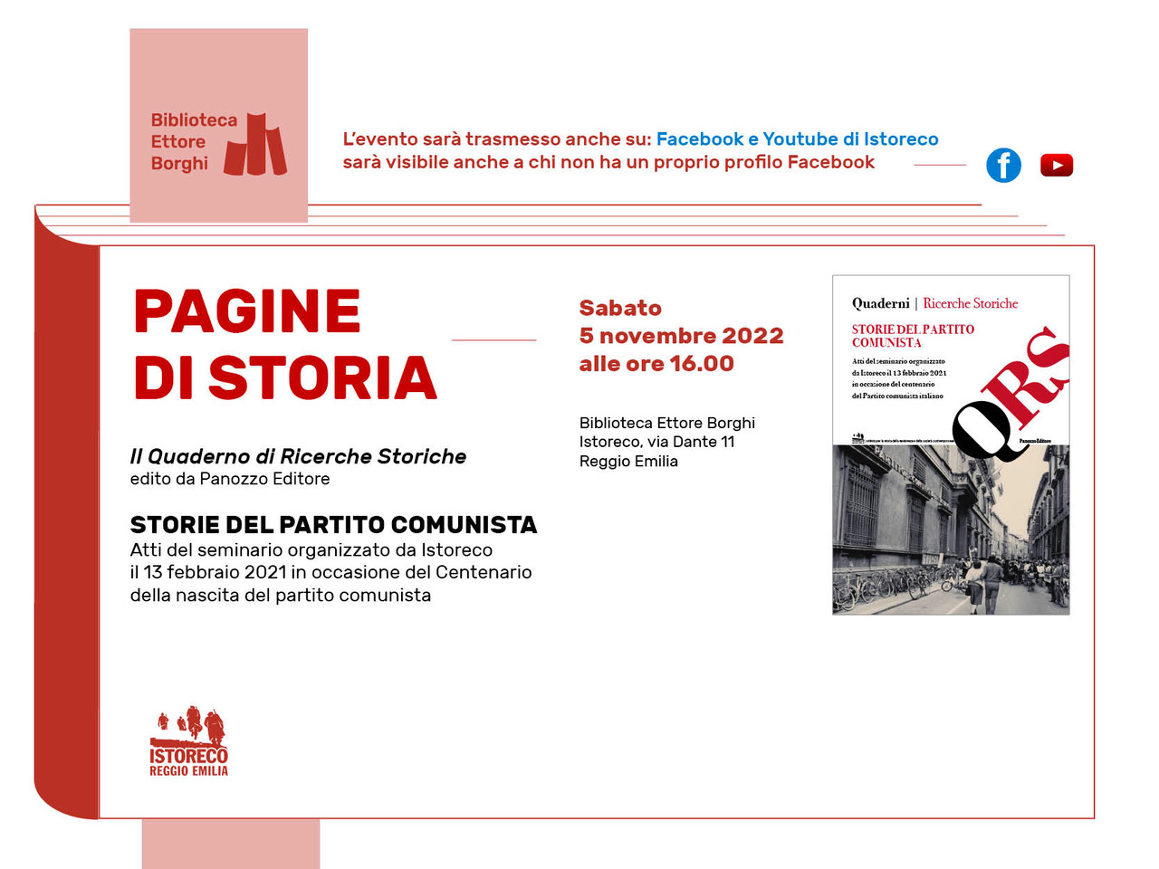 “Pagine di storia – Il quaderno di Ricerche Storiche: Storie del Partito Comunista” – Presentazione il 5 novembre