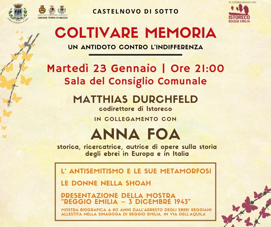 “Coltivare la memoria” a Castelnovo Sotto con Anna Foa e Matthias Durchfeld