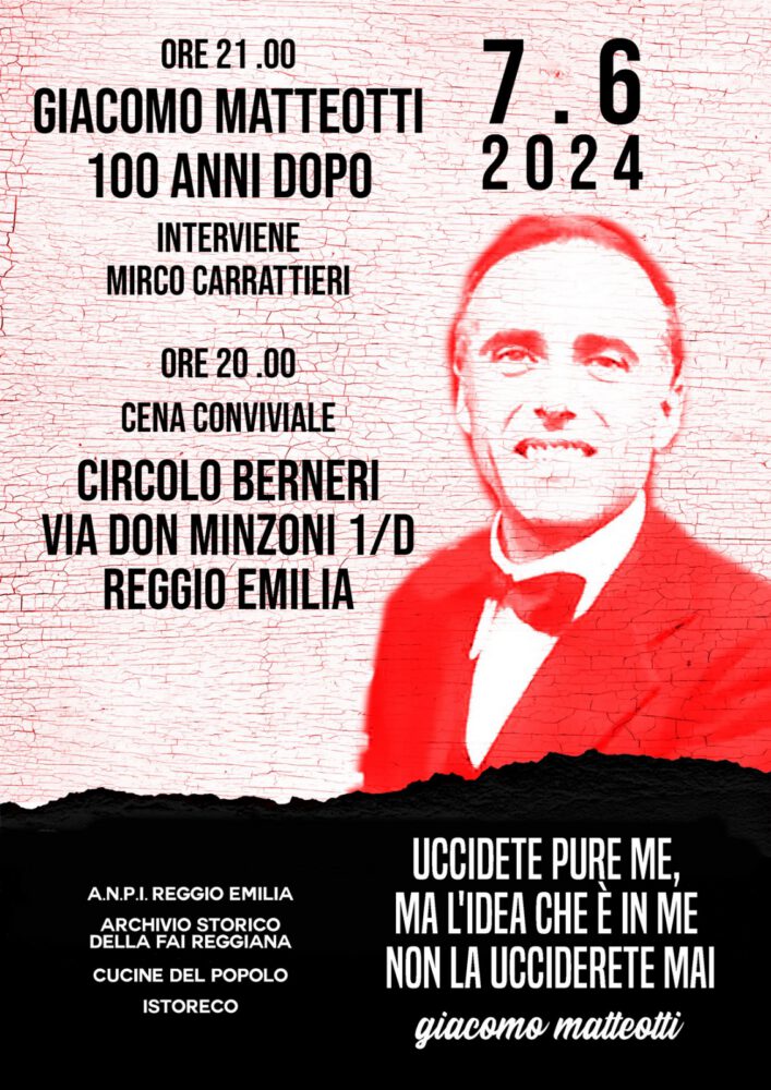 Giacomo Matteotti: 100 anni dopo – Cena conviviale al Circolo Bernieri