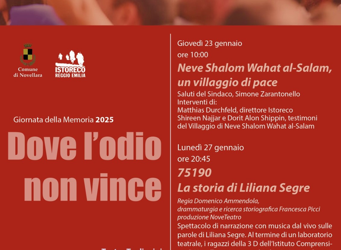 “Dove l’odio non vince”, il giorno della memoria 2025 a Novellara