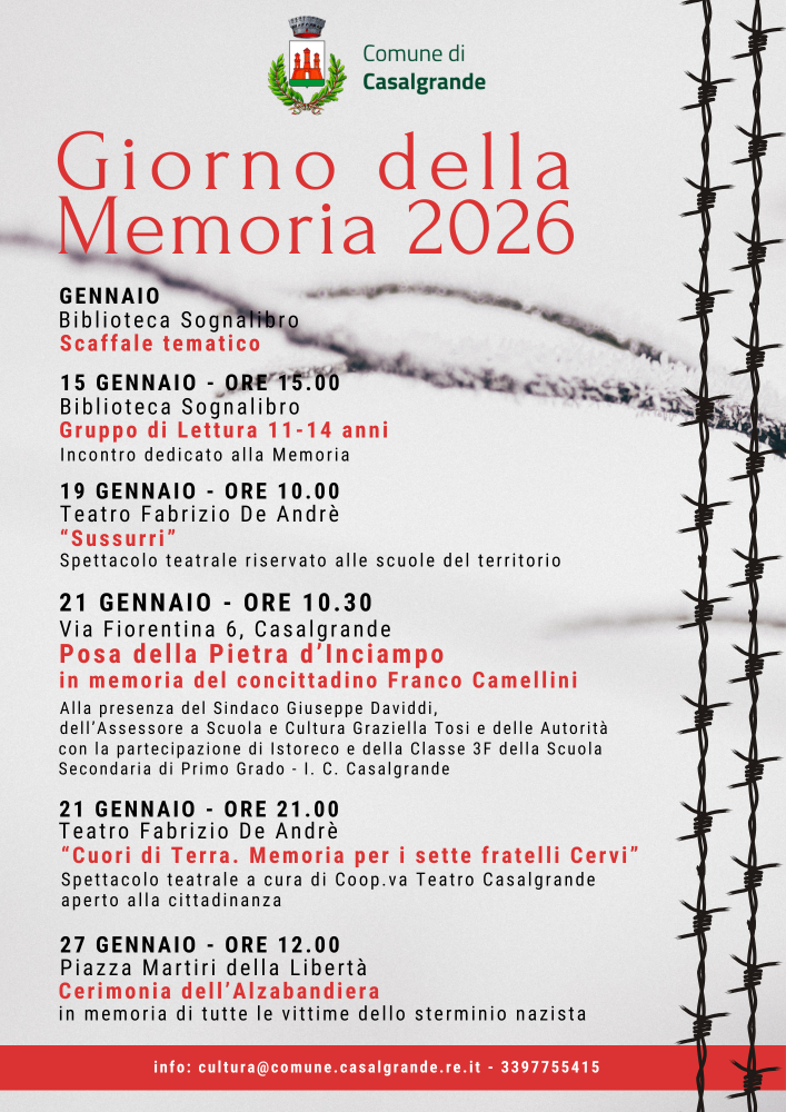 Le iniziative di Casalgrande per il Giorno della Memoria 2026