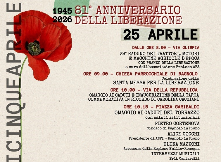 25 aprile 2026, il programma di Bagnolo in Piano