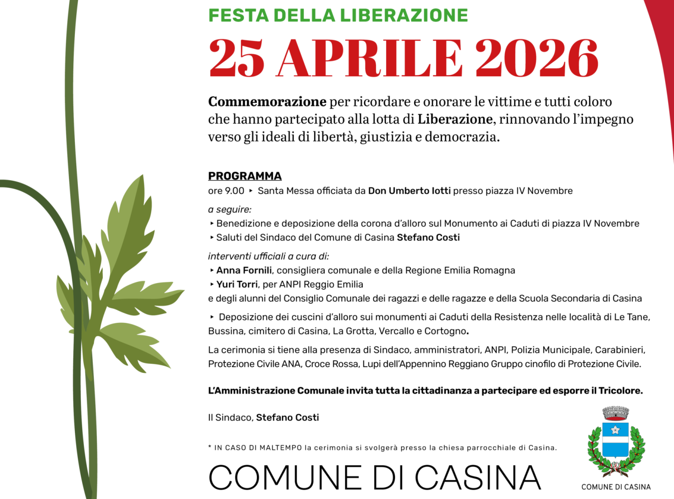 25 Aprile a Casina: memoria, partecipazione e futuro nel segno della Liberazione e del voto alle donne