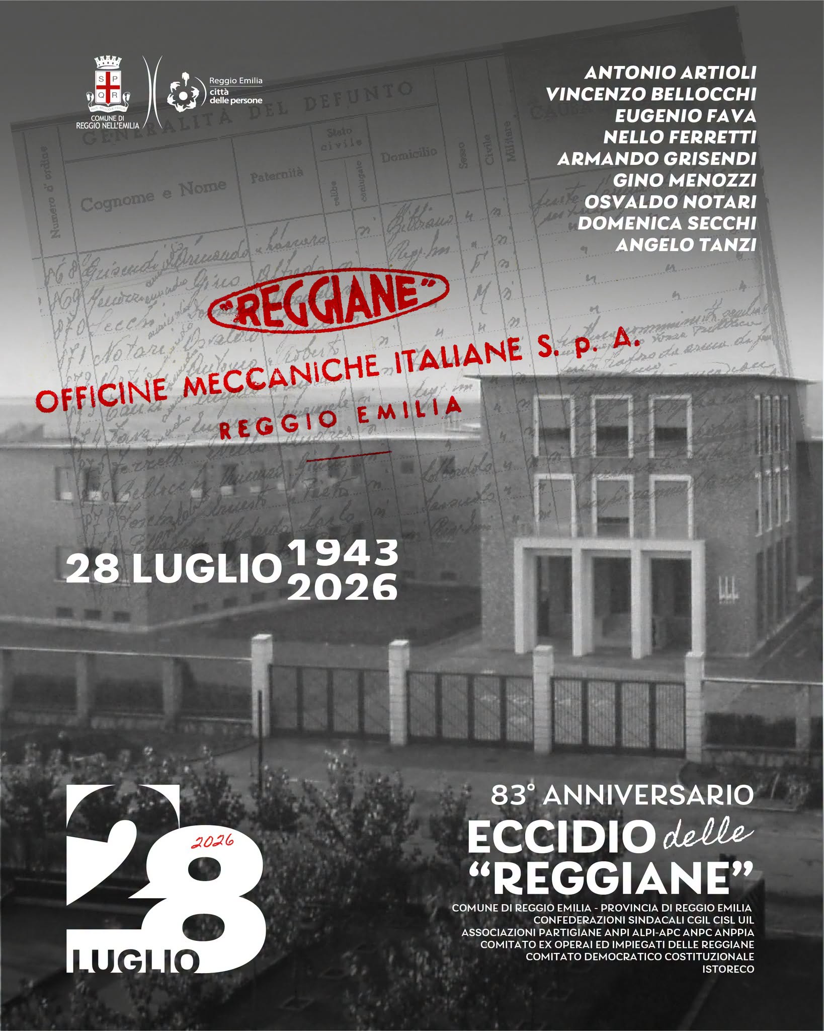 Martedì 28 luglio la cerimonia per l’83° anniversario dell’eccidio delle Reggiane